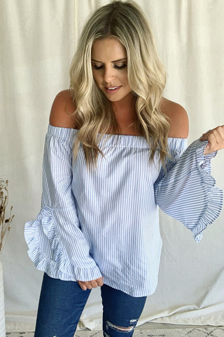 BLUE & WHITE STRIPED OTS BLOUSE