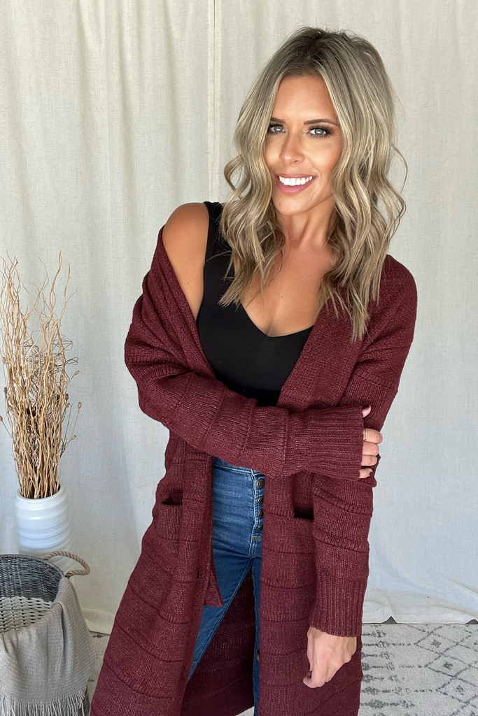 BURGUNDY DUSTER CARDIGAN Boutique by Alexia