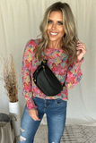 COLORFUL FLORAL PRINT SMOCKED SLEEVE BLOUSE