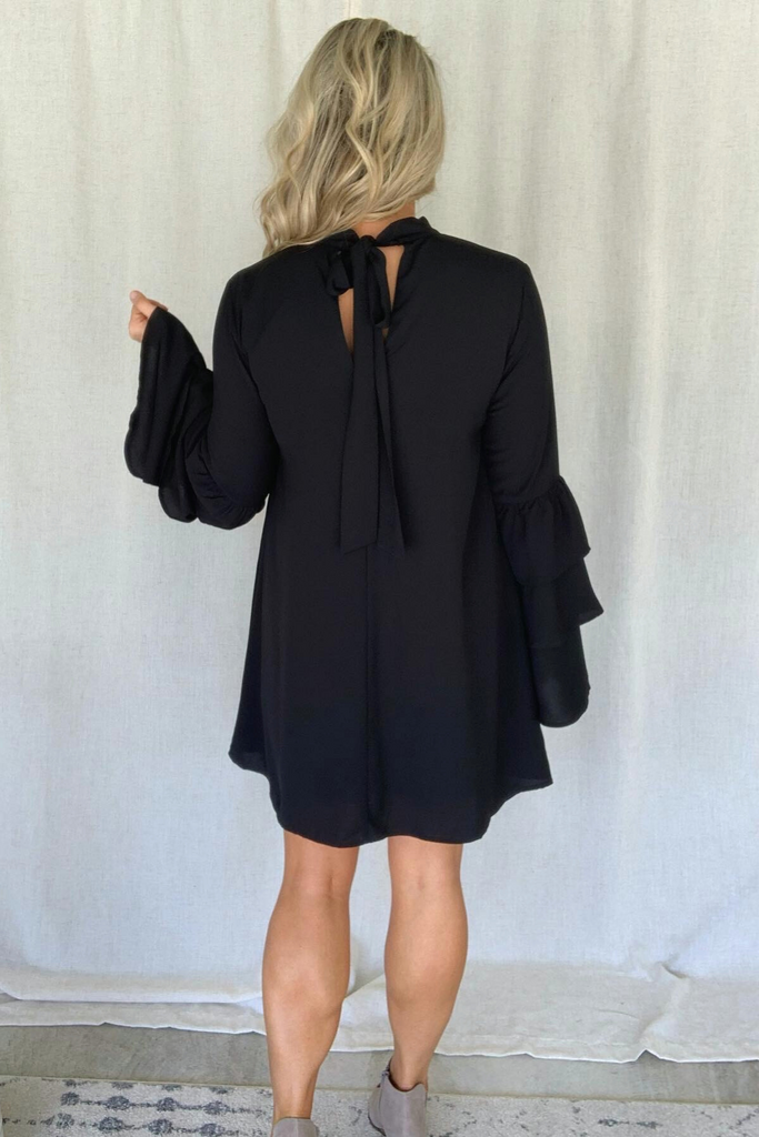 BLACK BELL SLEEVE CHOKER DRESS Boutique by Alexia BLACK BELL SLEEVE CHOKER DRESS Boutique by Alexia
