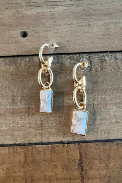 GOLD & WHITE MARBLE CHAIN DROP EARRING