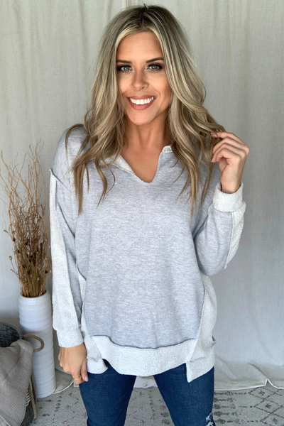 HEATHER GREY INSIDE OUT PULLOVER