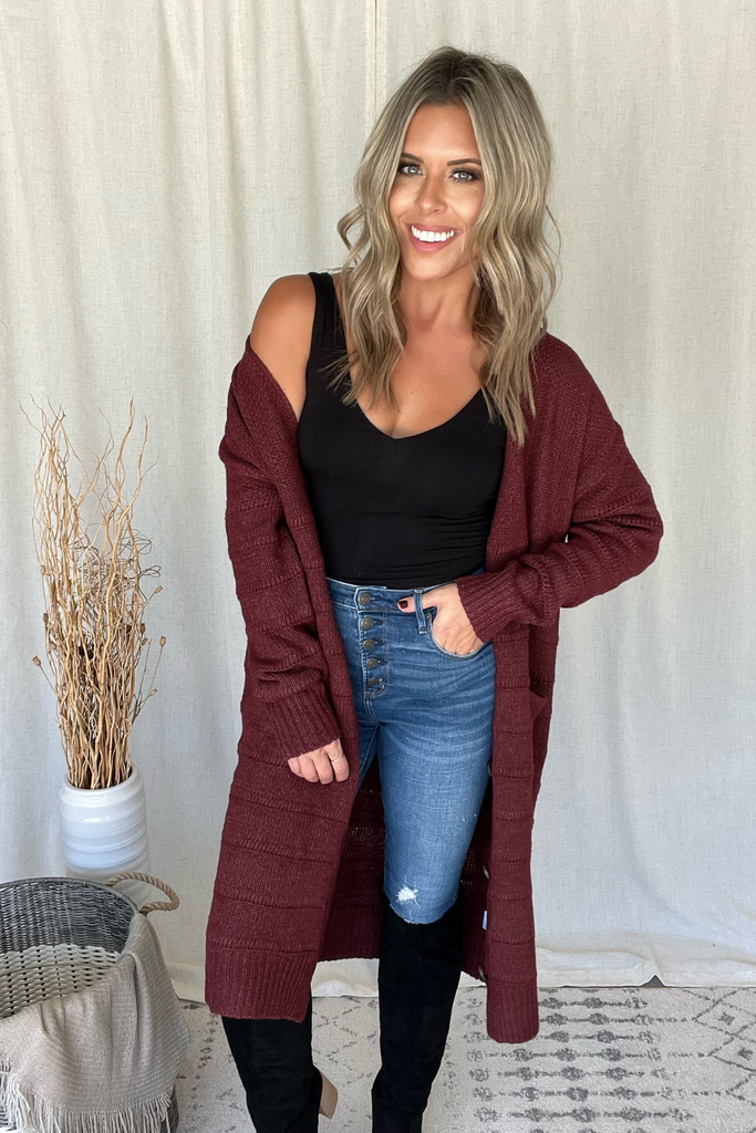 Burgundy best sale long cardigan