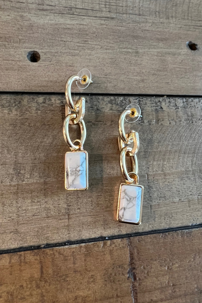 GOLD & WHITE MARBLE CHAIN DROP EARRING