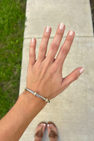 TWO TONE CABLE CUFF BRACELET WITH THREE CZ BEADS