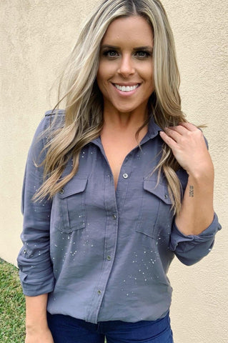 GREY SPLATTER BUTTON-UP