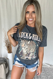BLACK MINERAL WASH ROCK & ROLL GRAPHIC TEE
