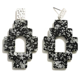 JET RESIN STATEMENT EARRING WITH SILVER LEAF