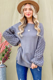 CHARCOAL BUBBLE SLEEVE SWEATER