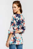 NAVY FLORAL TIERED SLEEVE BLOUSE
