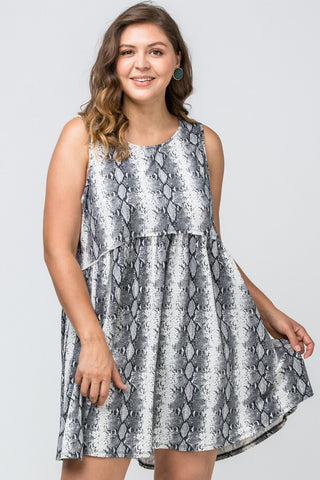 PLUS GREY REPTILE PRINTED TANK DRESS