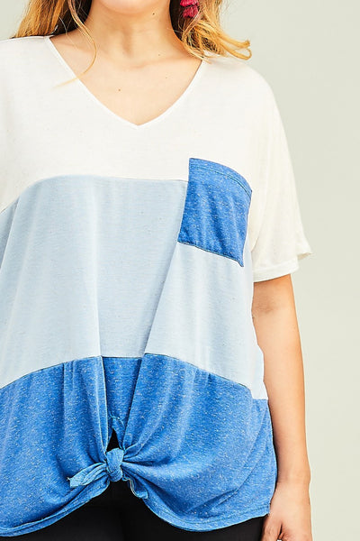 PLUS V NECK COLOR BLOCKED TEE