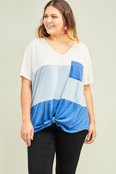 PLUS V NECK COLOR BLOCKED TEE
