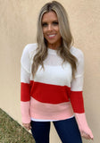PINK & RED STRIPED KNIT SWEATER
