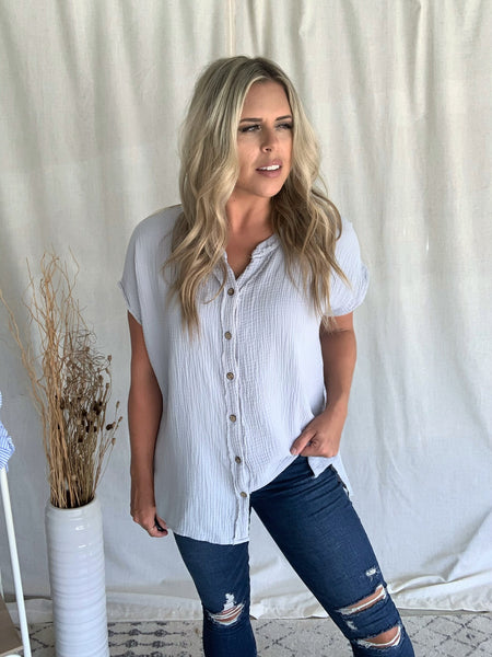 GREY CRINKLE COTTON BUTTON UP