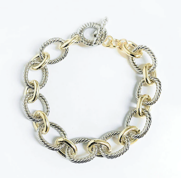 SILVER & GOLD TWO TONE LINK BRACELET WITH TOGGLE CLASP