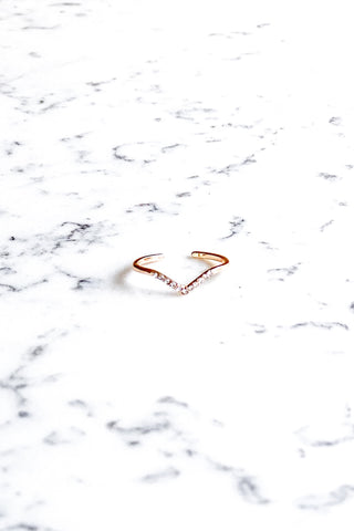 GOLD V RHINESTONE RING