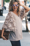 LIGHT FAWN FEATHER SLEEVE TOP